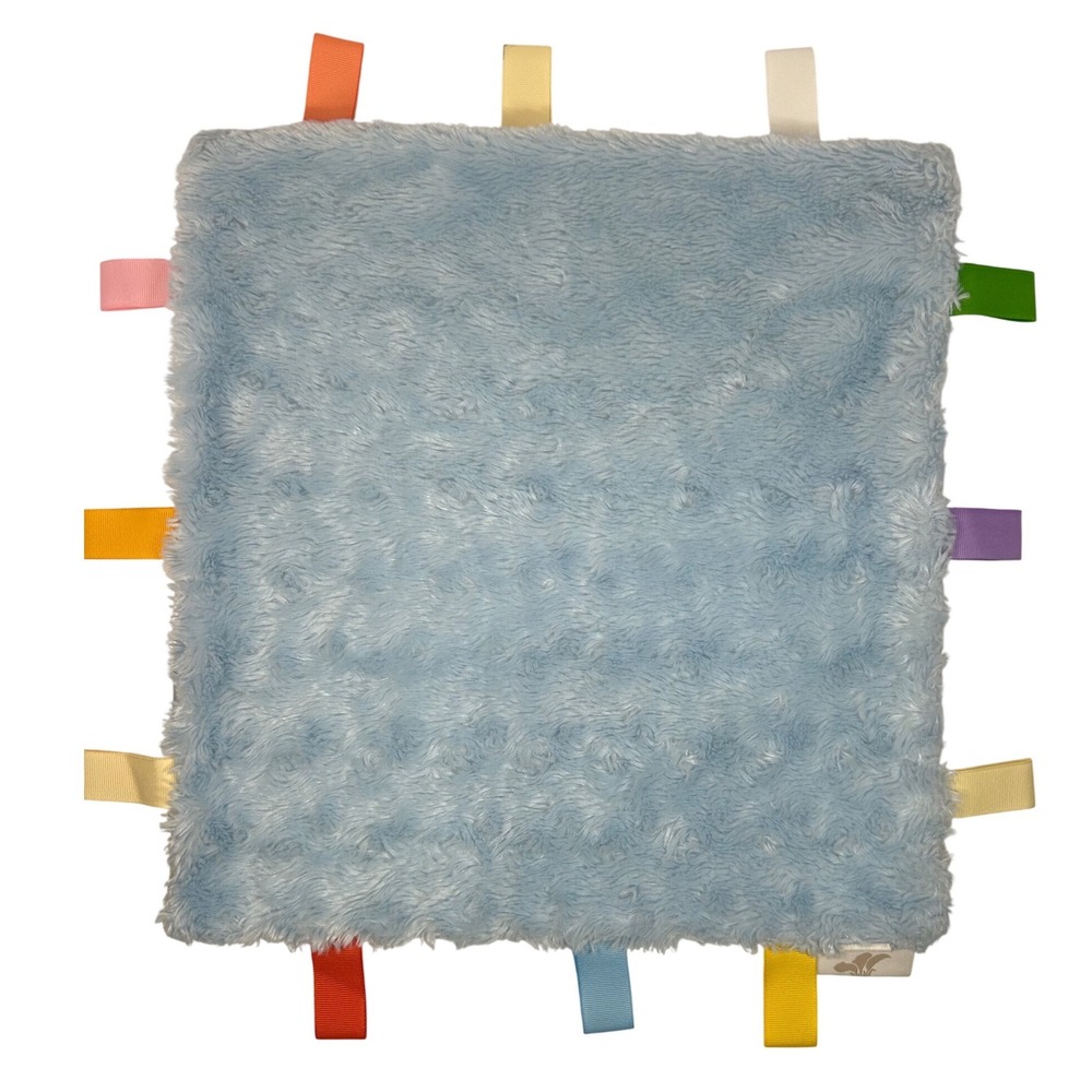 Tourance‎ Baby Dinosaur Sensory Taggy Blanket Blue Plush Faux Fur Ribbon Loops